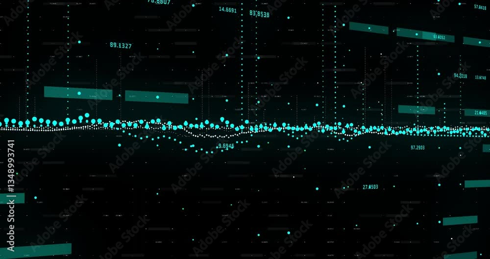 Poster animation of glowing dots and lines for digital data visualization on dark background