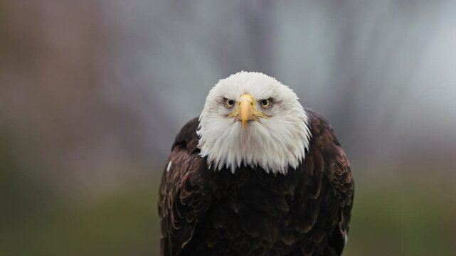 Close frontal portrait of wild bald eagle screaming in slow motion