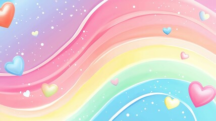 Illustration pastel minimal mockup blank frame for background Colorful abstract hearts and rainbow background.