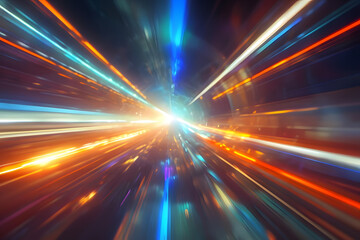 abstract light background, Abstract Digital Artwork Illustrating Speed Through Colorful Light Trails