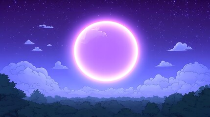 A stunning purple moon shines over a silhouetted forest scene