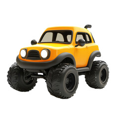 3D cute style on white background isolated png. Yellow Toy Monster Truck on Transparent Background