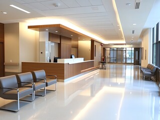 Modern hospital reception area.  Spacious, bright, and welcoming