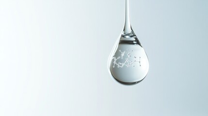 Transparent water droplet hangs delicately, capturing light and