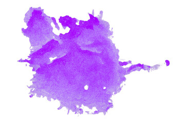 Abstract purple watercolor painting on transparent background. This is a watercolor splash painting, hand drawn.