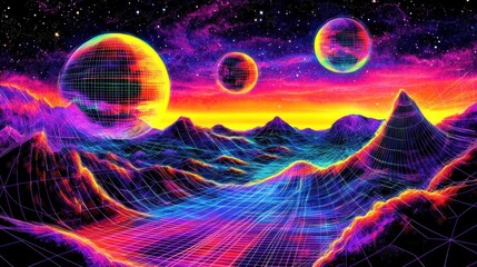 Neon Retro Alien Landscape