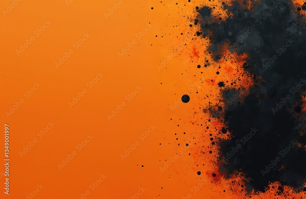Aufkleber abstract art illustration. orange background with black ink marks and splashes. grunge texture with 