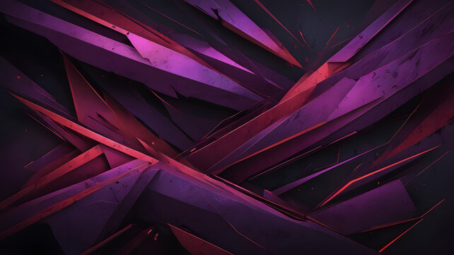 Abstract Geometric Composition: A dynamic interplay of sharp-edged geometric shapes in various shades of purple, creating a visually arresting abstract composition.