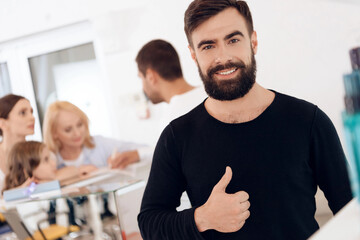 Fototapeta premium Three women of different generations at reception in beauty salon with hairdressers.