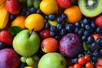 Close-up of Fresh Fruits with Berries and Apples