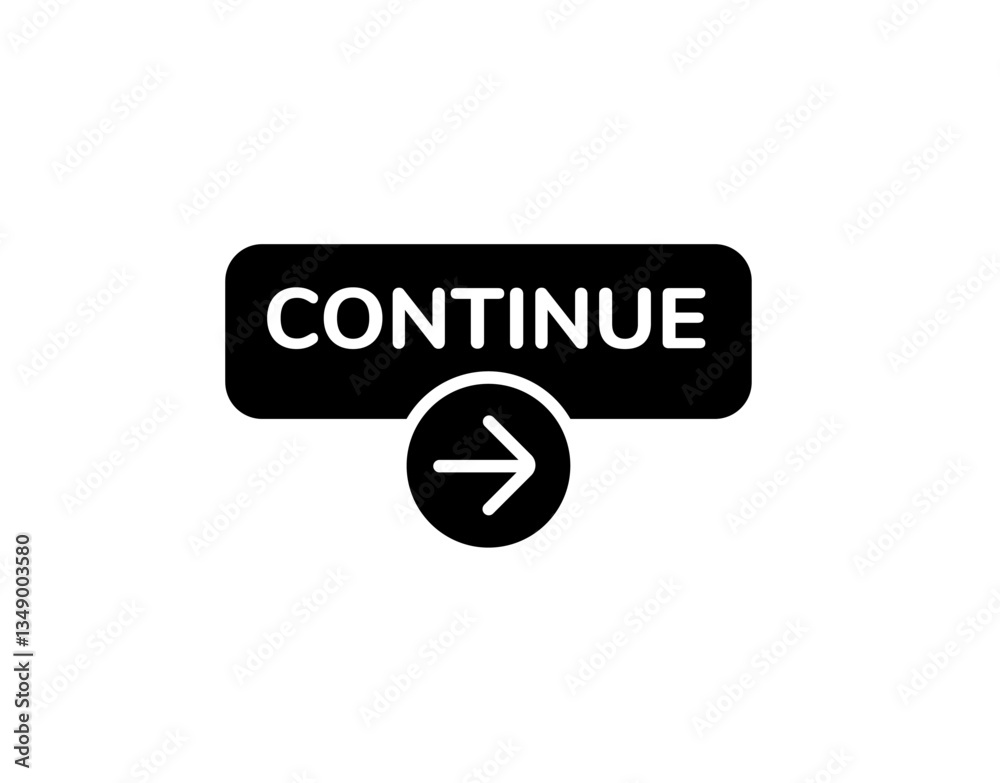 Poster A modern graphic design of a continue button that features an arrow intended for user interface design usage