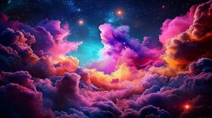 Behold, a cosmic canvas unfolds, where celestial artistry paints the void with vibrant hues Swirls of amethyst and rose intertwine with strokes of gold and azure, creating an ethereal dance of light
