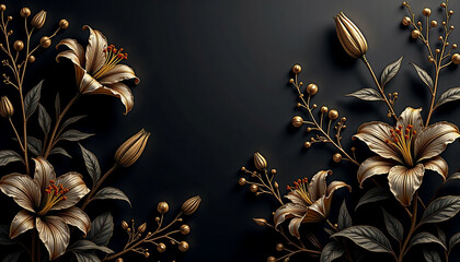 Elegant golden floral design on dark background