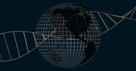 Intertwining DNA strand with digital globe, showing animation of global scientific links - Powered by Adobe