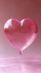 Heart-shaped clear object suspended against a soft pink background creates a romantic atmosphere in a tranquil setting