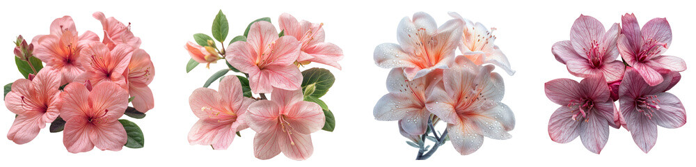 Delicate Peach Azalea Flowers Pack of 4 Isolated on a Transparent Canvas PNG File