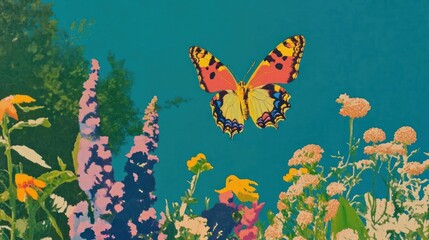 Fototapeta premium Butterfles fly near flowers butterfly invertebrate background.
