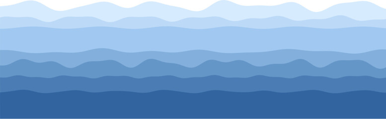 Abstract wavy blue layers creating a serene ocean-like horizon landscape.