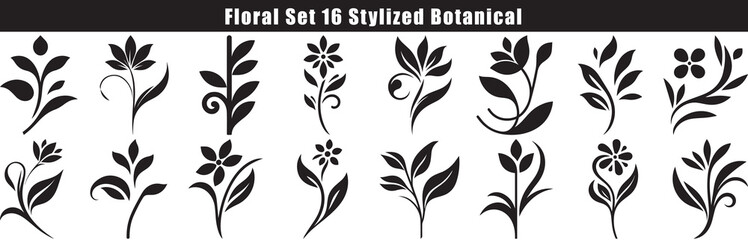 Elegant Black and White Floral Vectors Decorative Botanical Art Collection.