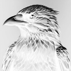 Futuristic Black and White Digital Hawk Illustration – Stunning High-Contrast Bird Art