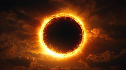 Naklejka premium A breathtaking celestial event, a majestic solar eclipse, the sun's corona forming a luminous ring around the moon against a dark sky.