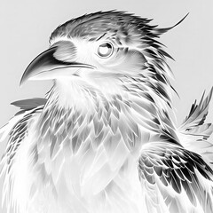 Majestic Digital Hawk Artwork – High-Contrast Black and White Bird Illustration