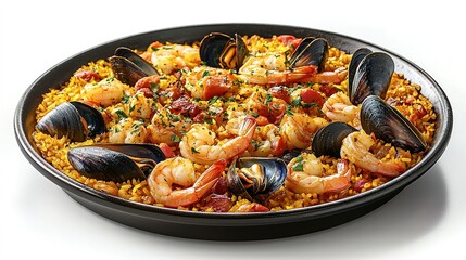 Fototapeta premium A Delicious Seafood Paella with Shrimp and Mussels