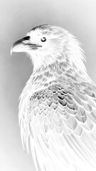 Striking Black & White Hawk Illustration – Digital Bird Art