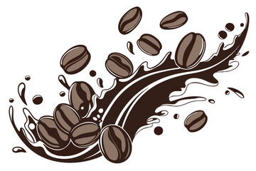 39 Coffee splash, dynamic liquid motion, coffee beans, brown and black tones, high-speed photography, white background, crisp details, artistic food photography, glossy surface, droplets, aromatic, en