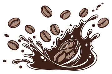 39 Coffee splash, dynamic liquid motion, coffee beans, brown and black tones, high-speed photography, white background, crisp details, artistic food photography, glossy surface, droplets, aromatic, en