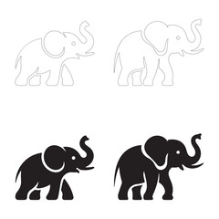 simple Elephant Silhouettes. Fully editable Flat and Outline. 