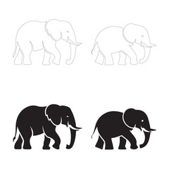 Fototapeta premium simple Elephant Silhouettes. Fully editable Flat and Outline. 
