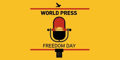 World Press Freedom Day with Microphone Symbol and Bold Text – Celebrating Journalism, Free Speech, and Media Rights