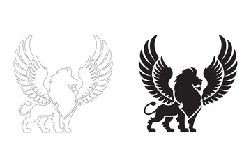 Obraz premium Winged Lion Silhouette. Fully editable Flat and Outline. 