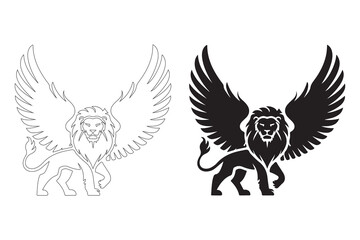 Obraz premium Winged Lion Silhouette. Fully editable Flat and Outline. 