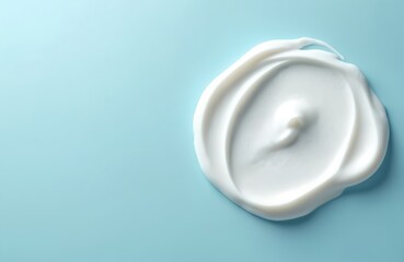 White cosmetic cream, lotion, moisturizer smear on blue background. Creamy texture, skin care product. Beauty treatment concept, skincare, face cream, moisturizing, body care, cosmetology.