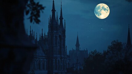 Fototapeta premium Gothic Architecture Under the Moonlight: A Nighttime Scene