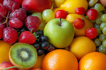 Assorted Fresh Fruits Including Grapes, Kiwi, and Apples
