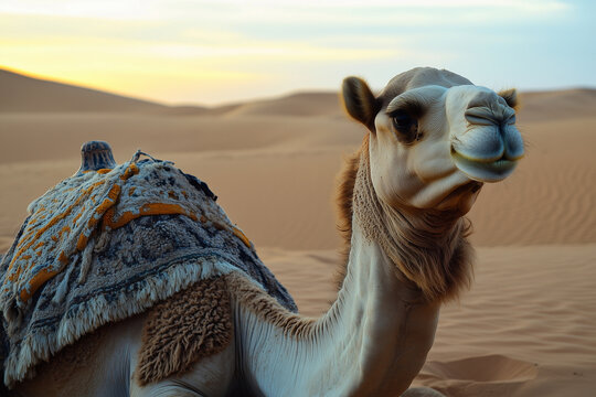 Camel in the Desert at Sunset