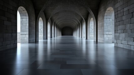 Long, arched corridor of a historic building