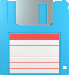 Front view of blue floppy diskette 