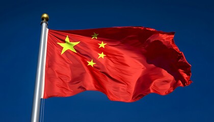 China Flag for Sky, Waving, Outdoors.