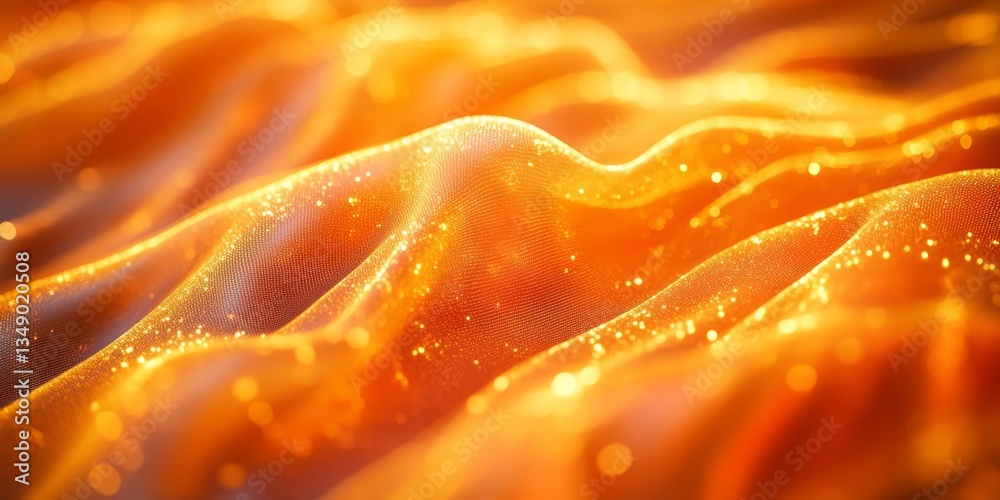 Wall mural golden, abstract flow of glowing energy with sparkles in a background or texture pattern design