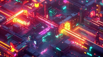 Fototapeta premium Vibrant Neon Cityscape Pixel Art