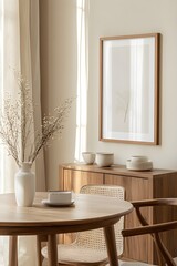  Interior design of dining room with round table , Generative AI	