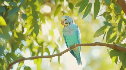 Australian budgerigar on tree branch,blue Australian parrot, cute birds, bird photography, outdoor, beautiful parrot, blue feather, blue parrot with blur background.