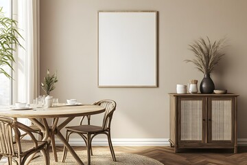  Interior design of dining room with round table , Generative AI	