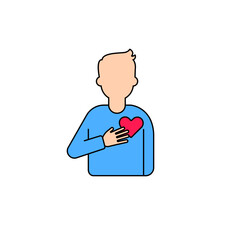 Graphic of a person holding a red heart symbol, representing care and love, in a simple style.