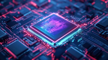 Fototapeta premium Artificial Intelligence Processor Chip with Holographic Technology