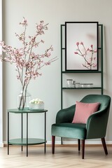 interior of a room with flowers , Generative AI	